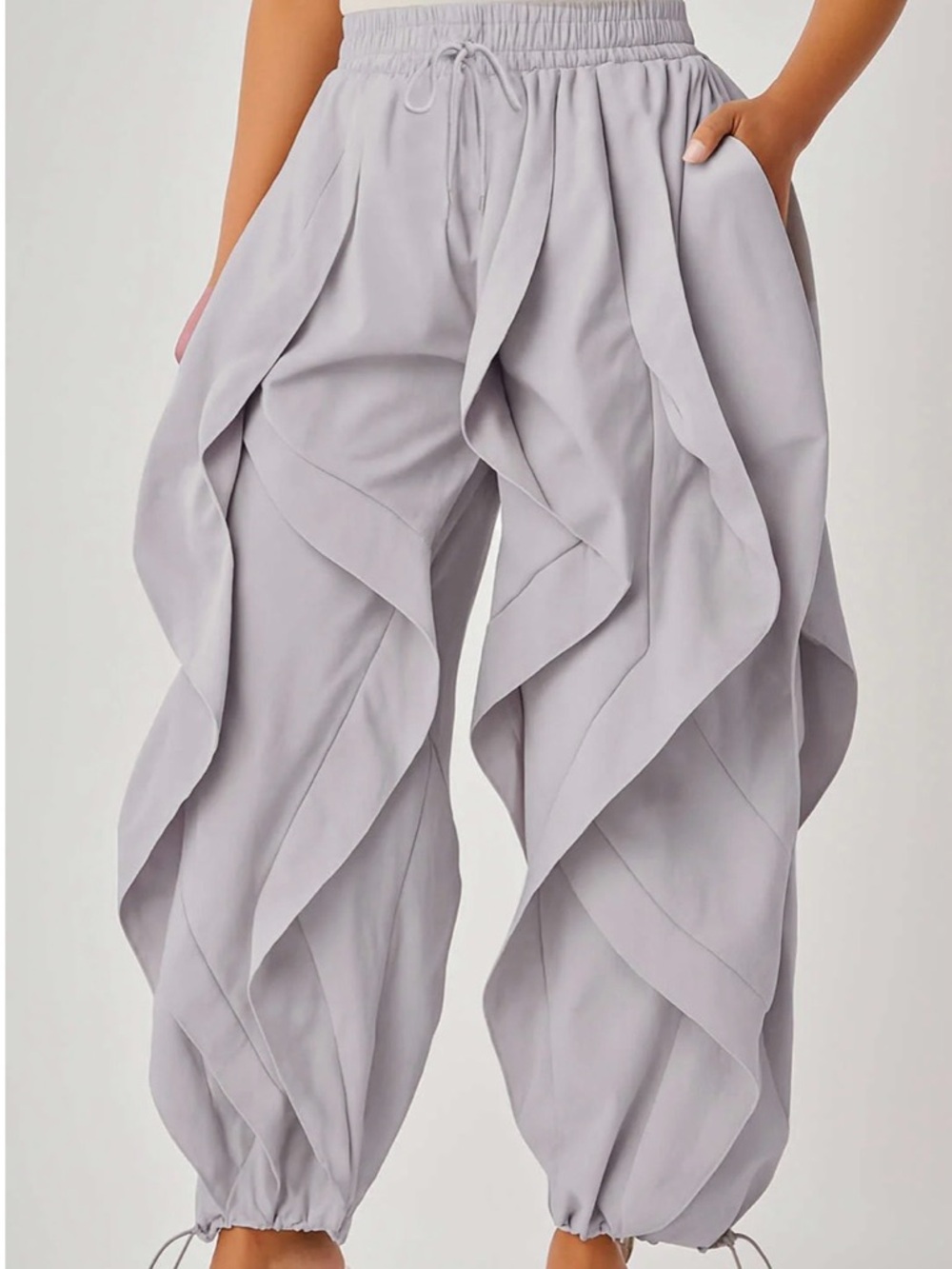 MICAS Gray Drawstring Ruffle Trousers - M NWT